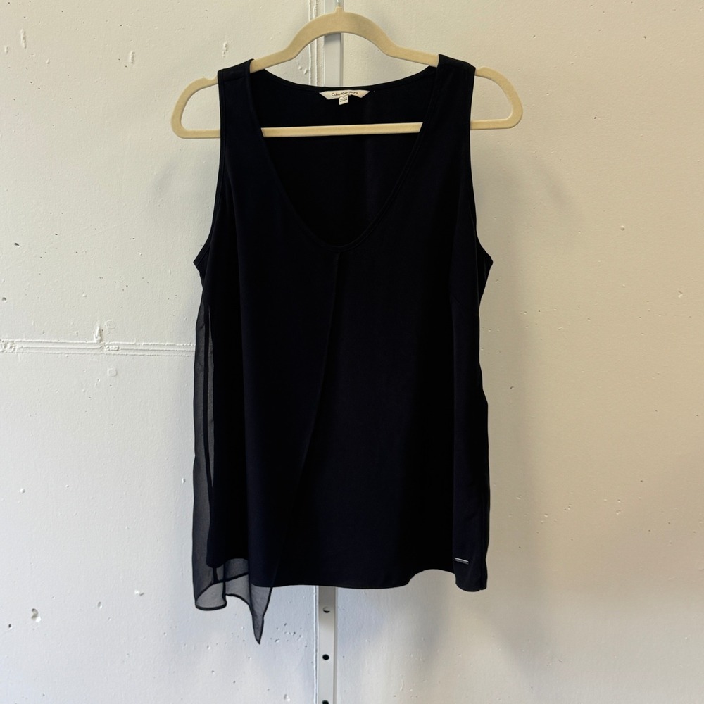 Calvin Klein Jeans Asymmetrical Sheer Layered V-Neck Tank Top Med Office